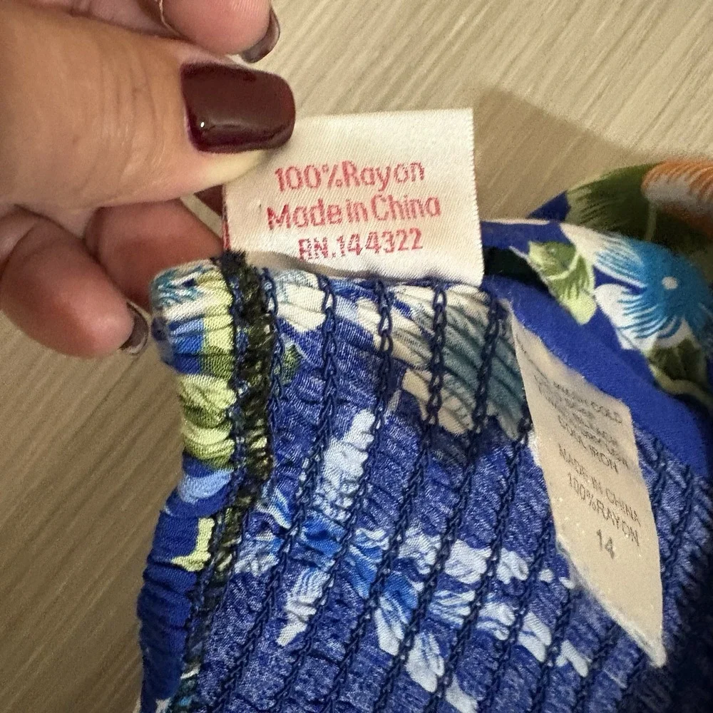 Hawaii Hangover Girls Dress Blue Floral Hibiscus High Low Strapless Smocked 14